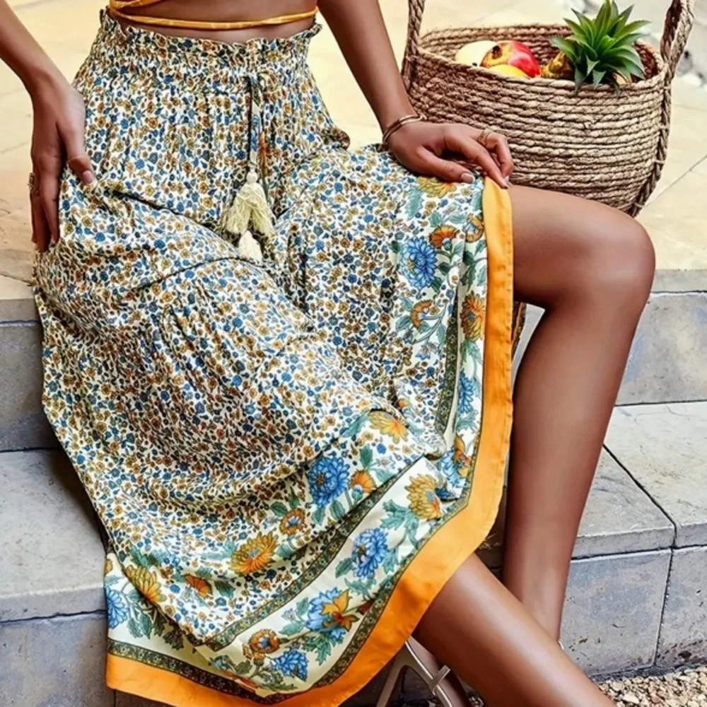 NEW ! boho maxi Fall floral skirt